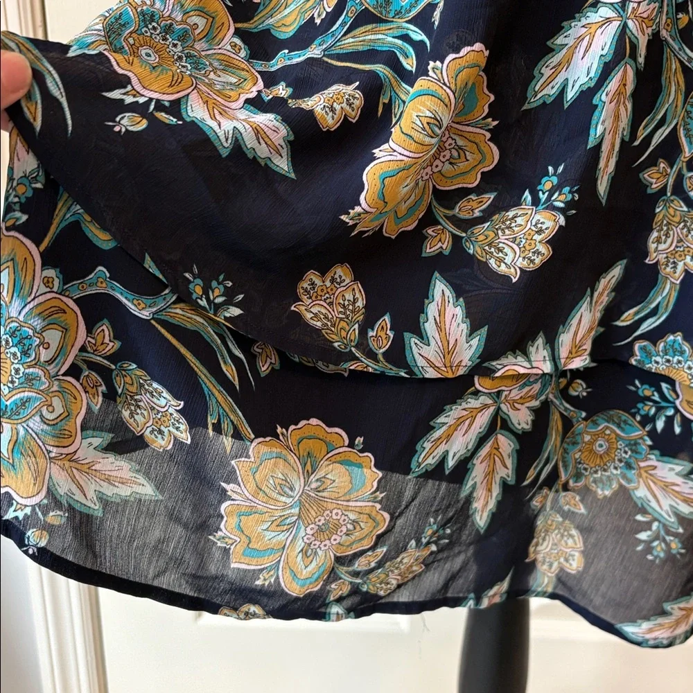 J.Crew Bold Floral Tiered Long Sleeve Flounce Midi Dress Size 8 Navy Blue
